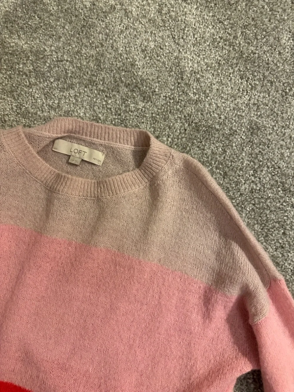 Loft Women's Striped Crewneck Sweater - Pink & Red Colorblock - Picture 5 of 7